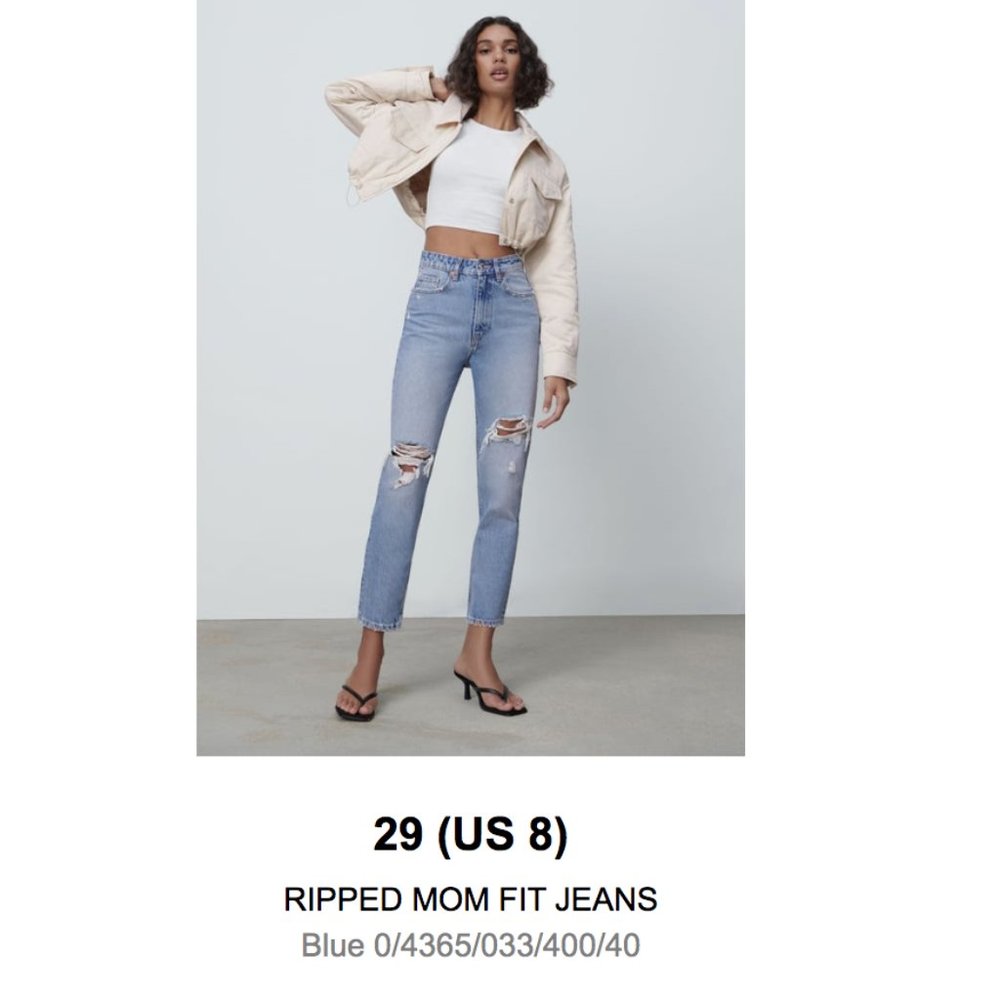 Zara blue RIPPED MOM FIT JEANS, Size US Women's 8